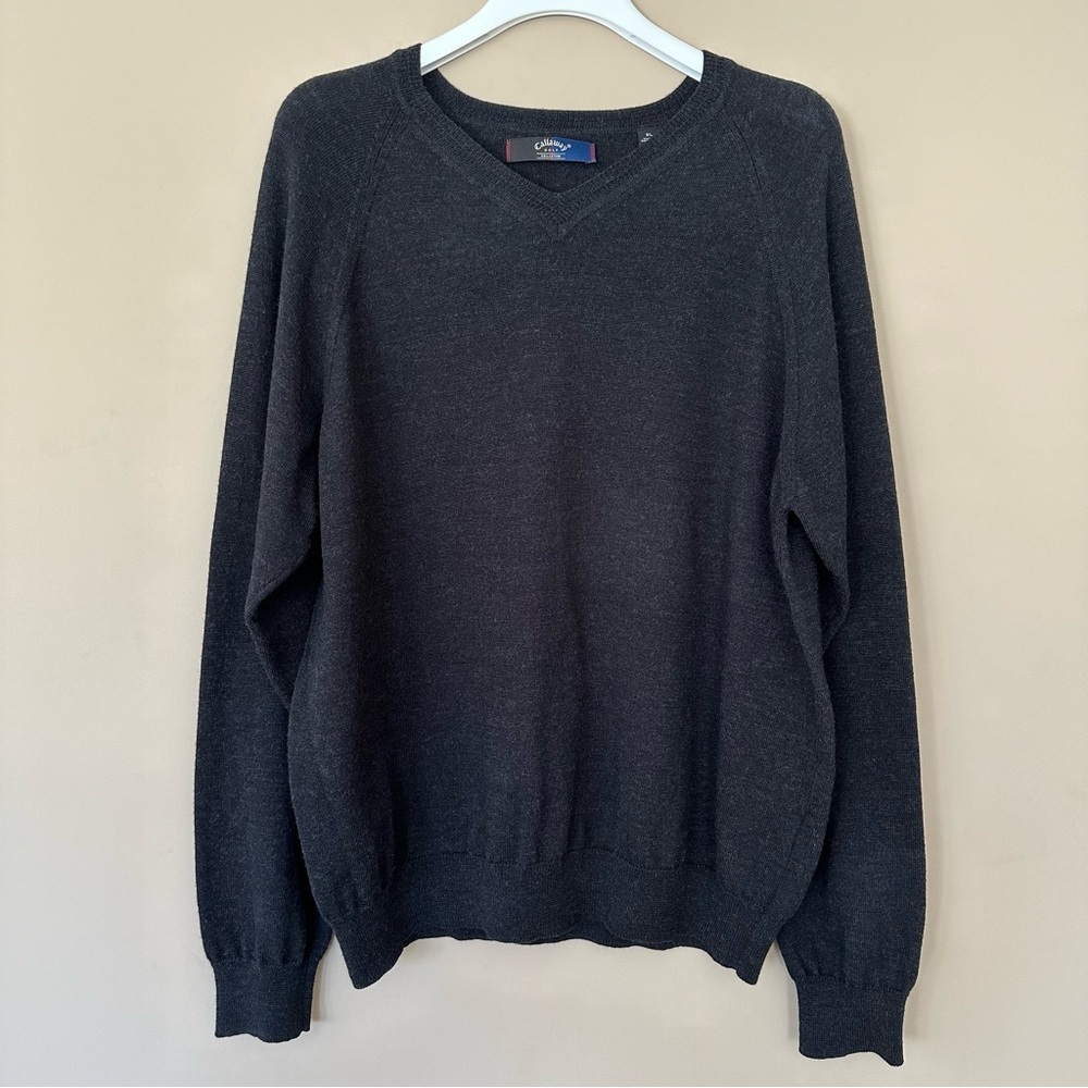 Callaway Golf $178 Men's XL 100% Merino Wool V-neck Sweater Dark Gray Luxury